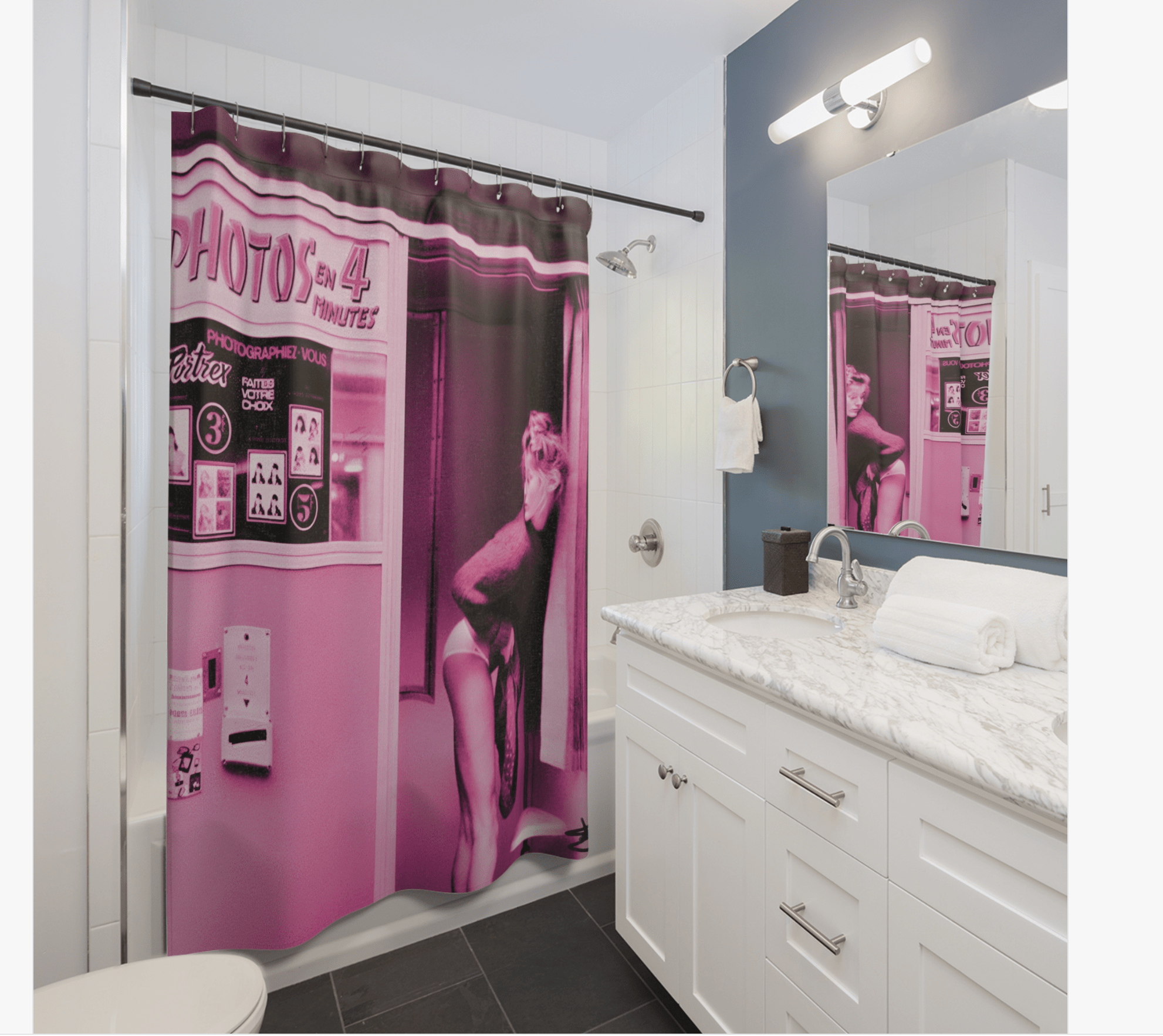 A Girl Walks Into A Photo Booth | Shower Curtain | Edition. 048 - Château Wanton