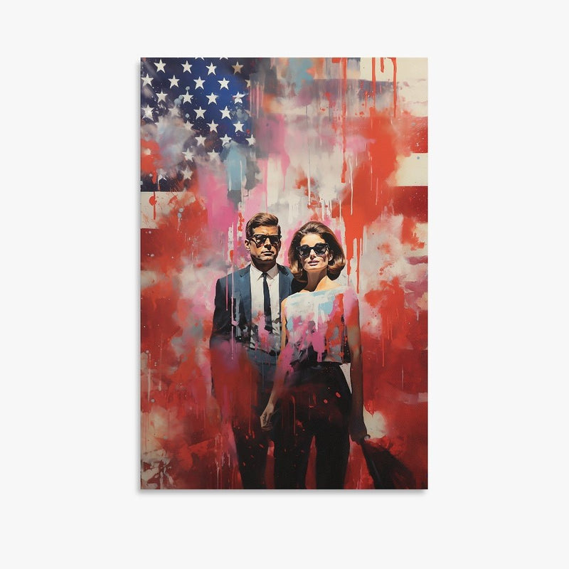 JFK and Jackie Kennedy / American Flag/ Street Art/ 20 X 30 Canvas Print - Frameless - Château Wanton