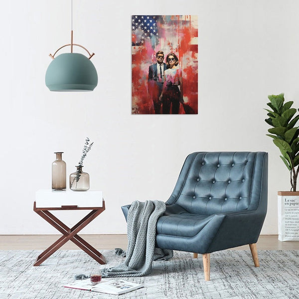 JFK and Jackie Kennedy / American Flag/ Street Art/ 20 X 30 Canvas Print - Frameless - Château Wanton